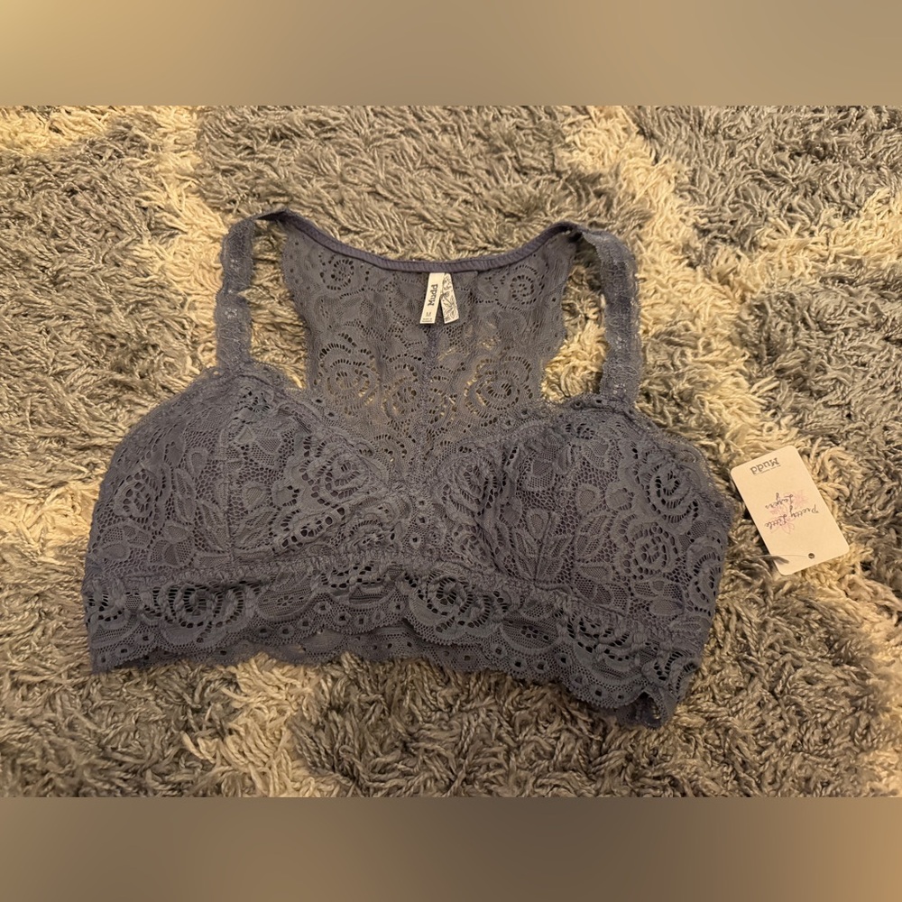 Women’s Blue Floral Lace Comfortable Padded Bralette Bra Size Medium